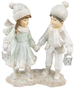 Vianočná dekorácia soška deti držiace sa za ruky s lampášmi - 16*9*19 cm