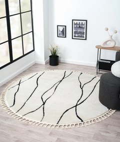 My Flair, Kusový koberec Moroccan Serenity weiß kruh, 140x140 (priemer) kruh, čiernobiela, obývacia izba