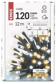 EMOS Vonkajšia vianočná reťaz LED, 120xLED, 12 m, teplá/studená biela, časovač