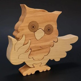 AMADEA Drevené puzzle sova, masívne drevo dvoch druhov, 15 cm
