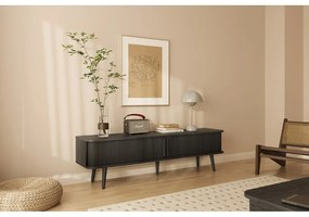 Čierny TV stolík v dekore duba 178x50x40 cm Rove – Woodman