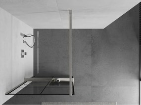 Mexen Kioto+, sprchová zástena Walk-In s poličkou a vešiakom 80 x 200 cm, 8mm číre sklo čierny vzor, brúsená oceľ profil, 800-080-121-97-77