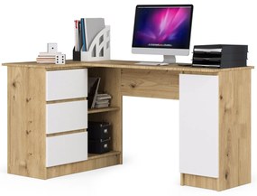 Ak furniture Rohový písací stôl B20 155 cm ľavý dub artisan biely