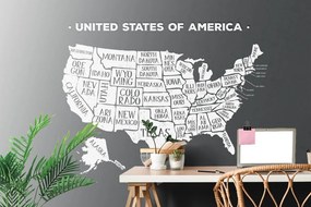 Tapeta náučná mapa USA v čiernobielom - 225x150
