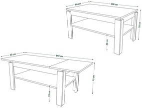 ASTI-R Dub Craft Zlatý/Čierny - moderný konferenčný stolík s rozkladacou doskou