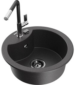 Mexen Diego, 1-komorový granitový drez 488x488x167 mm a drezová batéria Flora, čierna škvrnitá, 6512-76-670401-07-B