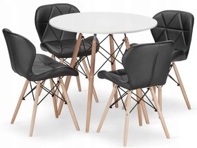 Jedálenský stôl TODI biely 80 cm so štyrmi stoličkami LAGO čierne, ekokoža