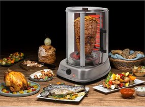 OneConcept Kebap Master Pro, vertikálny gril, 1500 W, strieborný