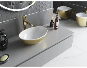 Mexen Elza, keramické umývadlo na dosku 405 x 330 mm, biela-zlatý vzor, 21014008