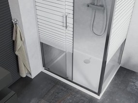 Mexen Apia, sprchový kút s posuvnými dverami 100 (dvere) x 70 (stena) cm, 6mm číre-pásy sklo, chrómový profil + slim sprchová vanička 5cm, 840-100-070-01-20-4010