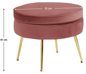 Luxusný taburet, ružová Velvet látka/chróm zlatý, Art-deco, NOBLIN TYP 1