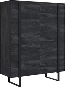 Vysoká komoda Verica 120 cm s dvoma dverami - čierny betón / čierne nohy