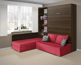 Nabytekmorava Sklápacia posteľ s pohovkou VS 21075 - 200x180 cm farba pohovky: Červená, Typ farebného prevedenia: Dub sonoma svetlý / dvere biele LESK