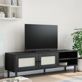 TV skrinka SENJA ratanový vzhľad čierna 158x40x49 cm borovica 358045