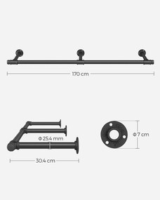 SONGMICS Nástenný vešiak na oblečenie 170 cm čierny