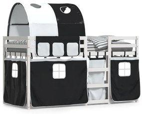 Poschodová posteľ závesy bielo-čierna 90x190cm masívna borovica 3284030
