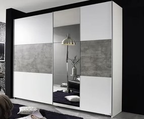 Šatníková skriňa Prenzlau, 218 cm, biela / sivý betón%