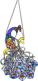 Závesný Tiffany panel páv Peacock Blue - 35*70 cm