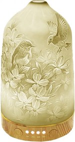 Biely porcelánový olejový difuzér s kvetmi a vtáčikmi Paollo - Ø 9*17 cm