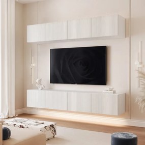 Závesná TV zostava Dorothy drážkovaná biela matná 200 cm