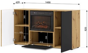 Skrinka s krbom Aurella (čierna + dub artisan). Akcia -20%. Vlastná spoľahlivá doprava až k Vám domov. 1124876