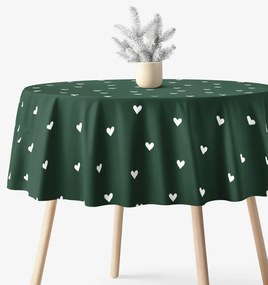 Goldea vianočný okrúhly obrus 100% bavlnené plátno - srdiečka na tmavo zelenom Ø 100 cm