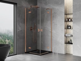 Mexen Mist-H Duo, 2-krídlový výklopný sprchový kút 95 x 95 cm, číre sklo, medený matný profil, 8A5-095L-095P-65-00