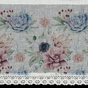 Dekorstudio Kuchynská záclonka DORA zdobená kvetinovou potlačou a čipkou 150 x 30 cm