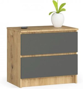 Nočný stolík K60 2SZ CLP dub artisan / sivý