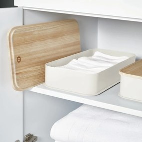 Biely úložný box s vekom z dreva paulownia iDesign Eco, 21,3 x 43 cm
