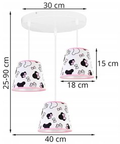 Detské závesné svietidlo Minnie, 3x textilné tienidlo so vzorom, o, s