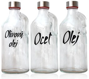 Fľaša na olej, na olivový olej a ocot, s uchom a uzáverom na závit SADA 3*1,15l
