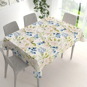 Biante Bavlnený obdĺžnikový obrus Sandra SA-668 Kvety a modro-zelené listy na bielom 50x100 cm