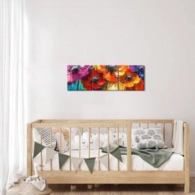 Obraz - Päť pestrofarebných kvetov (s hodinami) (90x30 cm)