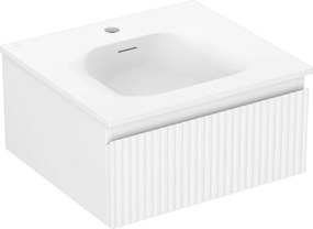 Mexen Rivel, kúpeľňová skrinka 50 cm s umývadlom Vela, 1 zásuvka, drážkovaná, biela matná, 91A20-05023-1-BF01-W23M01