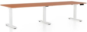 Výškovo nastaviteľný stôl OfficeTech Long, 260 x 80 cm, biela podnož, čerešňa