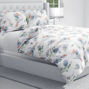 Biante Bavlnené posteľné obliečky Sandra SA-707 Modré kvety Protea na bielom Predĺžené 140x220 a 70x90 cm