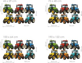 Farebné akvarelové traktory nálepky na stenu pre chlapca list 45 x 29 cm