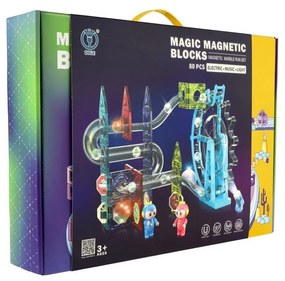 Guľôčková dráha magnetická, 80 ks, 16 guľôčok + doplnky, so svetlom