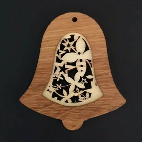 AMADEA Drevená ozdoba z masívu s vkladom - zvonček s ornamentom 8 cm