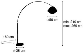 Mosadzná oblúková lampa s bielym a dvojitým zamatovým tienidlom zelená - XXL