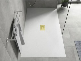 Mexen Hugo, obdĺžniková sprchová vanička SMC 150 x 100 cm, biela, zlatá krytka, 42101015-G