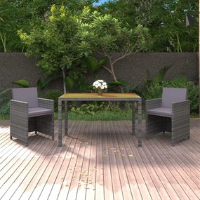 3-dielna záhradná jedálenská súprava s vankúšmi polyratan sivá 3095500