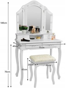 Nádherný toaletný stolík s veľkým zrkadlom v bielej farbe