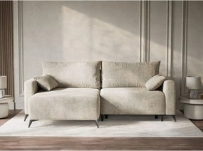 Béžová ženilková rozkladacia/s úložným priestorom rohová pohovka (ľavý roh/s leňoškou) Leon – Maison de Rêve