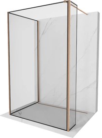 Mexen Kioto, 3-stenová sprchová zástena Walk-In 140 x 80 x 30 cm, 8mm číre sklo čierny vzor, medený matný profil, 800-140-080-221-65-70-030