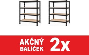 Akcia 2x Regál 180x160x50 cm profesionálny 4-policový, nosnosť 1600 kg - čierny - 2ks