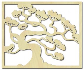 Drevený obraz na stenu strom bonsai z preglejky topoľ DRAZSKA I 3D HODINY PR0214  HEU+