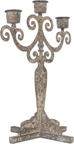 Šedý antik kovový svietnik na 3 úzke sviečky Triento - 21*14*26 cm