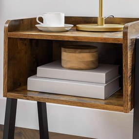Príručný stolík, nočný stolík s otvorenou priehradkou, rustikálny hnedý
